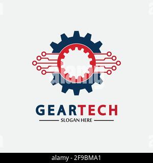 Tech Gear Logo Vektor Design-Vorlage. Technologie Logo Vorlage Design Vektor, Emblem, Design Konzept, Kreatives Symbol, Symbol Stock Vektor