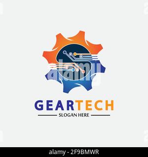 Tech Gear Logo Vektor Design-Vorlage. Technologie Logo Vorlage Design Vektor, Emblem, Design Konzept, Kreatives Symbol, Symbol Stock Vektor
