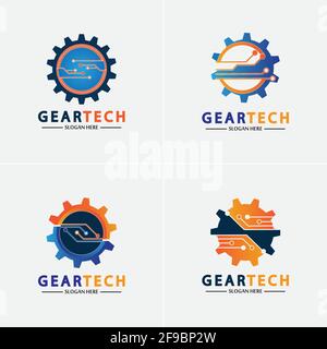 Tech Gear Logo Vektor Design-Vorlage. Technologie Logo Vorlage Design Vektor, Emblem, Design Konzept, Kreatives Symbol, Symbol Stock Vektor