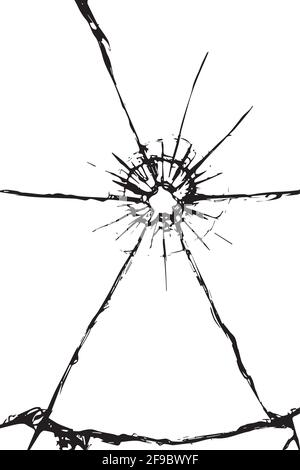 Textur von Rissen auf dem Glas aus dem Schuss. Gesprungenes Glas für das Design. Risse auf weißem Hintergrund Stock Vektor