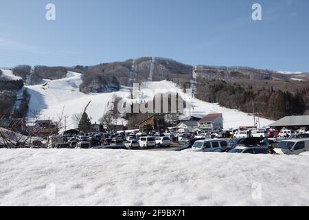 Hakuba, Japan, 28/02/2021, Winter 2021, Eingang zur Seilbahn. Stockfoto