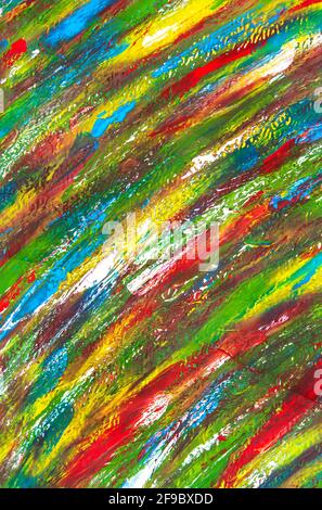 Viele verschiedene mehrfarbige Linien werden mit Pinsel chaotisch gezeichnet Stockfoto
