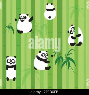 Netter lustiger Panda sitzt auf einem grünen Bambusvektor Nahtloses Muster Stock Vektor