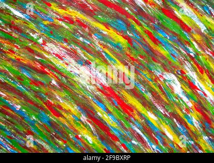 Viele verschiedene mehrfarbige Linien werden mit Pinsel chaotisch gezeichnet Stockfoto