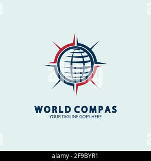 World Compass Logo Design, World Logo Konzept, Compass Logo Konzept, Earth Icon, Nord, west-, Ost- und Südrichtung, geeignet für Business und App Stock Vektor