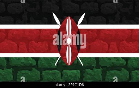Horizontale abstrakte Grunge gebürstete Flagge Kenias auf transparentem Gitter. Vektorvorlage Stock Vektor