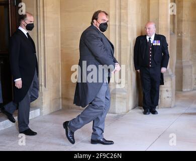 Prinz Donatus, Landgraf von Hessen (links) und Prinz Philipp, von Hohenlohe-Langenburg, vor der Beerdigung des Herzogs von Edinburgh im Schloss Windsor, in der Grafschaft von Bergshire. Bilddatum: Samstag, 17. April 2021. Stockfoto