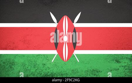 Horizontale abstrakte Grunge gebürstete Flagge Kenias auf transparentem Gitter. Vektorvorlage Stock Vektor