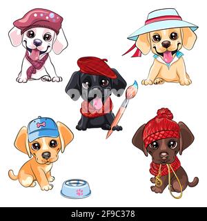 Vector Set kleiner Welpe Labrador Retriever Hund Stock Vektor