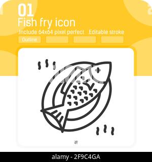 Fischbraten-Symbol mit linearem Stil isoliert auf weißem Hintergrund. Vektor-Illustration Linie Stil Element dünne Zeichen Symbol Symbol für ui, ux, Web-Design, foo Stock Vektor