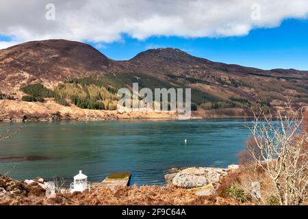 GLENELG ISLE OF SKYE FÄHRTERMINAL LEUCHTTURM UND SLIPWAY MIT BLICK AUF KYLE RHEA Stockfoto