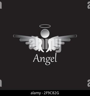 Abbildung des Engelssymbols auf schwarzem Hintergrund isoliert. Angel-Vektorlogo. Flaches Design. Modernes Vektor-Piktogramm-Zeichen-Symbol für Webgrafiken - s Stock Vektor