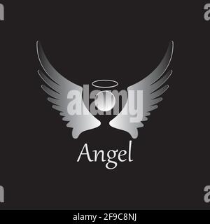 Abbildung des Engelssymbols auf schwarzem Hintergrund isoliert. Angel-Vektorlogo. Flaches Design. Modernes Vektor-Piktogramm-Zeichen-Symbol für Webgrafiken - s Stock Vektor