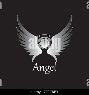 Abbildung des Engelssymbols auf schwarzem Hintergrund isoliert. Angel-Vektorlogo. Flaches Design. Modernes Vektor-Piktogramm-Zeichen-Symbol für Webgrafiken - s Stock Vektor