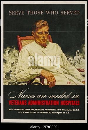 Ein amerikanisches Plakat für Krankenschwestern in Krankenhäusern für Veteranen aus dem 2. Weltkrieg Stockfoto