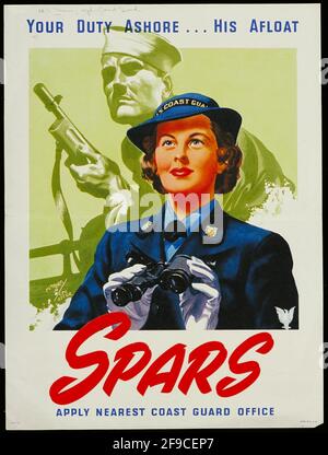 Ein amerikanisches Plakat zur Rekrutierung von Frauen aus dem 2. Weltkrieg für die amerikanische Frauenküste Wache Stockfoto
