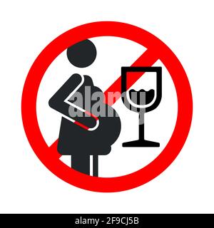 Kein Alkohol während der Schwangerschaft rot verbotenes Zeichen auf weiß isoliert Stock Vektor
