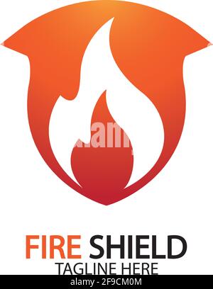 Design-Element mit Feuerschutzschild-Logo. Feuerwarnschild. Vektorgrafik Feuerflamme Stock Vektor