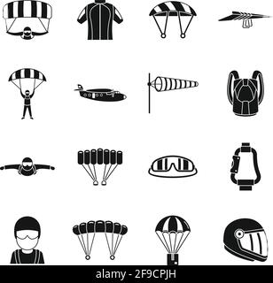 Abenteuer Fallschirmspringen Ikonen gesetzt, einfachen Stil Stock Vektor