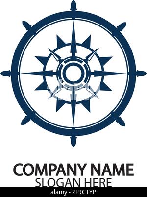 Schiffs Steuerrad und conpass Rose navigation Symbol oder Logo auf weissem Hintergrund - Vector Illustration Stock Vektor