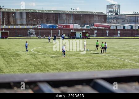 Buenos Aires, Argentinien. April 2021. Allgemeiner Blick in das Stadion während des Spiels zwischen Lanus und San Lorenzo in Predio Alsina in Valentin Alsina, Buenos Aires, Argentinien. Kredit: SPP Sport Pressefoto. /Alamy Live News Stockfoto