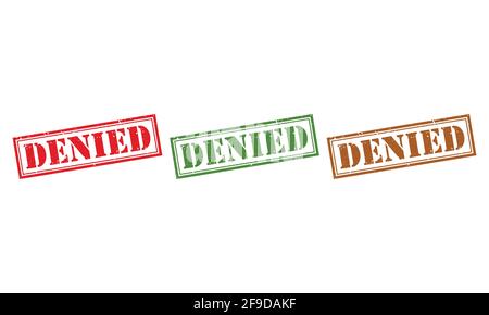 Denied Rubber Stamp um Grunje auf weißem Hintergrund. Abgelehnter Zeichenentwurf Vektorgrafik. Stock Vektor