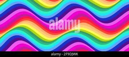 Psychedelischer welliger Hintergrund mit Regenbogenfarben. Abstraktes Muster mit fließenden Linien. Vektorgrafik. Stock Vektor