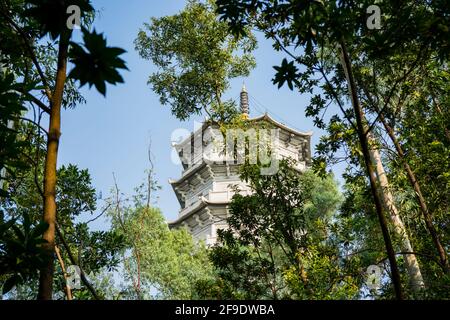 Shenzhen, China. Oktober 2019. Die Blessing Pagode im Shenzhen International Garden und Flower Expo Park. Die 52 m (171 ft) Segens Pagode hat die b Stockfoto