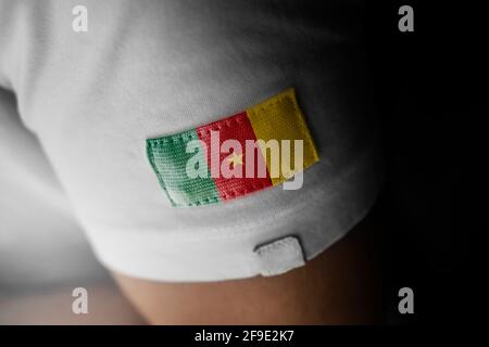 Patch der Nationalflagge des Kamerun auf einem Weißes T-Shirt Stockfoto