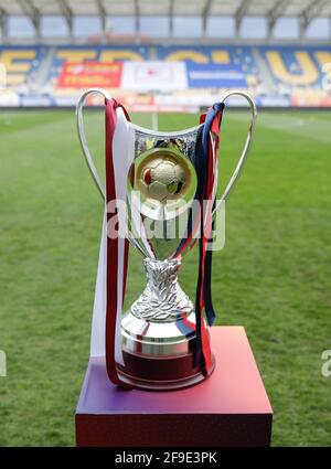 Ploiesti, Rumänien - 15. April 2021: Details zum Supercupa Romaniei (Rumänischer Supercup), einer Meisterschaft, die von der Liga I und dem Cupa Roman ausgetragen wird Stockfoto