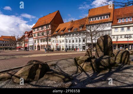 Fachwerkhäuser am Kornmarkt in Osterode am Harz, Niedersachsen, Deutschland Fachwerkhäuser am Kornmarkt in Osterode am Harz Stockfoto