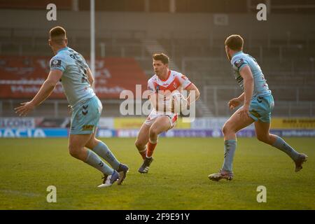 St Helens gegen Wakefield Trinity, R3 Super League, 16. April 2021. St. Helens's Lachlan Coote in Aktion während des heutigen Spiels Stockfoto