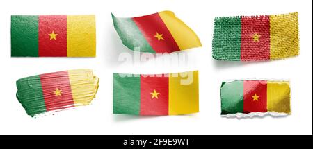 Set der Nationalflagge von Kamerun auf einem weißen Hintergrund Stockfoto