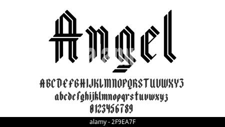 Satz von Alphabeten Schrift Buchstaben und Zahlen antiken vintage Blackletter Konzeptvektordarstellung Stock Vektor