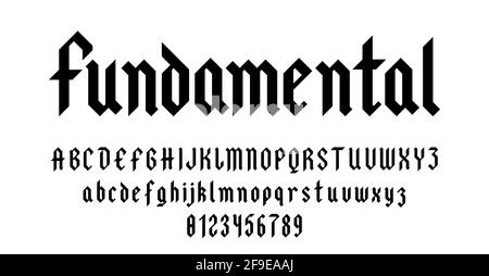 Satz von Alphabeten Schrift Buchstaben und Zahlen antiken vintage Blackletter Konzeptvektordarstellung Stock Vektor