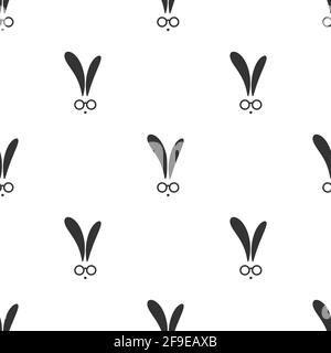 Nahtloses Muster mit schwarzer flacher Hase-Silhouette mit Brille. Dekorative lustige Ornament, gut zum Drucken. Vektordruck mit Hase. Flach d Stock Vektor