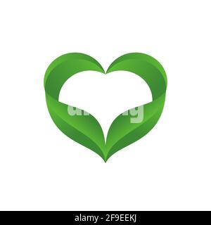 Blattherz-Symbol. Liebe die Naturikone. Symbol für den Umweltschutz. Grünes Schild. Pflanzliches und organisches Konzept. Vegane Ernährung. Nachhaltigkeit. Stock Vektor