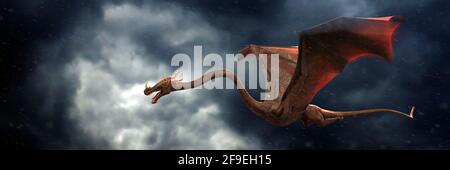 drache fliegt durch die Wolken Stockfoto