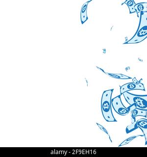 Bitcoin, Internet-Währungsscheine fallen. Zufällige BTC-Rechnungen auf weißem Hintergrund. Kryptowährung, digitales Geld. Entzückende Vektorgrafik. Imaginati Stock Vektor