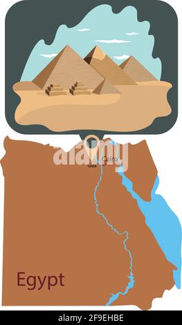 Vektordarstellung einer Karte von Ägypten. Gizeh-Pyramide. Vektordarstellung der Königinnenpyramide und der Pyramide, Hoferen, Cheops, Mycerinus. Pyramiden Stock Vektor