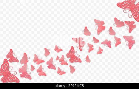 Banner mit rosa fliegenden Schmetterlingen isoliert auf transparentem Hintergrund. Papierschnitt Dekorationen für Rahmendesign. Vektorgrafik Stock Vektor
