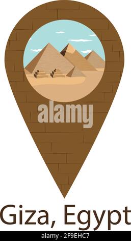 Vektordarstellung des gps-Symbols. Standortsymbol. Ägyptische Pyramiden bei Gizeh. Ector Illustration der Pyramide der Königinnen und der Pyramide, Hoferen, Cheops, M Stock Vektor