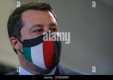 Palermo, Italien. April 2021. Matteo Salvini, Leiter der Lega, während der Pressekonferenz in Palermo. (Foto: Antonio Melita/Pacific Press) Quelle: Pacific Press Media Production Corp./Alamy Live News Stockfoto