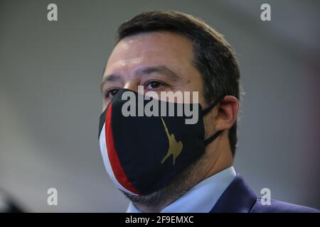 Palermo, Italien. April 2021. Matteo Salvini, Leiter der Lega, während der Pressekonferenz in Palermo. (Foto: Antonio Melita/Pacific Press) Quelle: Pacific Press Media Production Corp./Alamy Live News Stockfoto