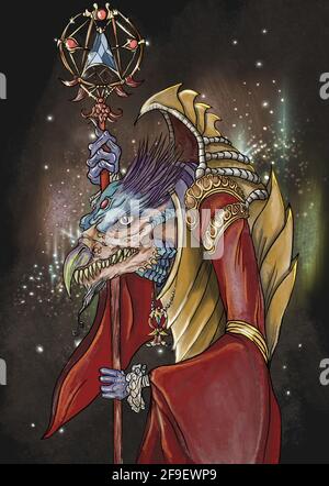 Die Sternewärter handgezeichnete Fantasy-Kreatur Illustration Stockfoto