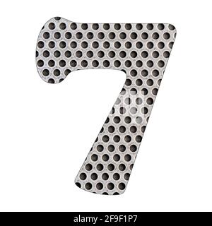 Nummer 7 - Perforiertes Edelstahlblech. Stockfoto