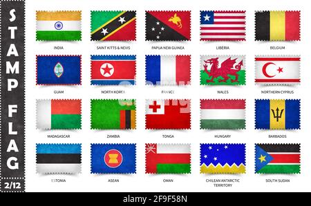 Stempel mit offiziellem Länderflaggenmuster und alter Grunge-Textur und Ländername. Rechteckige Form . Vektor . Set 2 von 12 für diese Serie ( Alle natio Stock Vektor