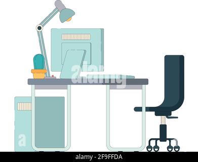 Schreibtisch. Ein Computer Schreibtisch. Büroarbeitsplatz Stock Vektor