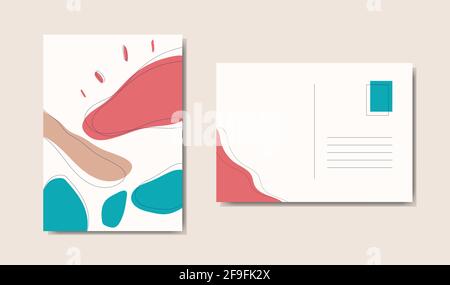 Abstrakte Landschaft mit Form- und Linienkunst. Handgezeichnete zeitgenössische moderne Kunstwerke im Boho-Stil. Vektor für Postkarte. Stock Vektor