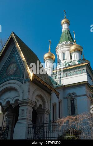 SOFIA, BULGARIEN - 19. Nov 2019: Sofia, Bulgarien, 30. März 2019. Die Russische Kirche des Wundertäters Nikolaus, Sofia, Bulgarien, Europa, Stockfoto